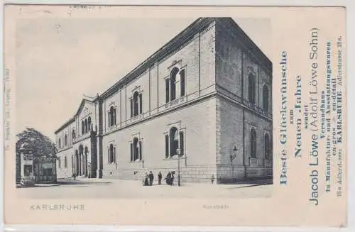 44334 Werbe Ak Karlsruhe Kunsthalle mit Litfaßsäule davor um 1900