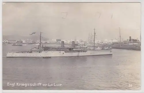 81521 Foto Ak Englisches Kriegsschiff vor La Luz in Spanien um 1915