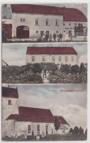 81484 Mehrbild Ak Gruß aus Zausswitz Gasthof, Schule, Kirche 1914