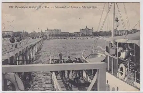 07074 Ak Ostseebad Zinnowitz Blick vom Brückenkopf auf Schwabes Hotel 1912