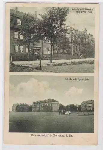 68955 Mehrbild Ak Oberhohndorf bei Zwickau Schule mit Geschäft 1930
