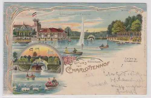 74094 Ak Lithographie Gruß vom Charlottenhof Leipzig Lindenau 1904