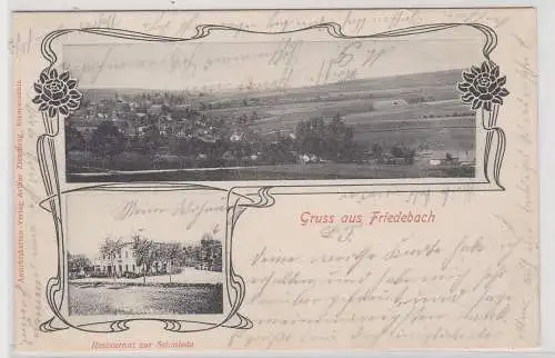 98346 AK Gruss aus Friedebach - Restaurant zur Schmiede, Ortsansicht 1898