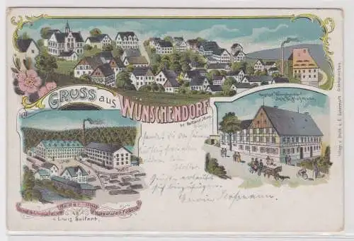 62438 Ak Lithographie Gruß aus Wünschendorf Gasthof und Fabrik 1923