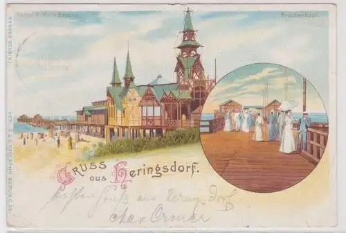 48627 Ak Lithographie Gruß aus Heringsdorf Seebrücke 1901