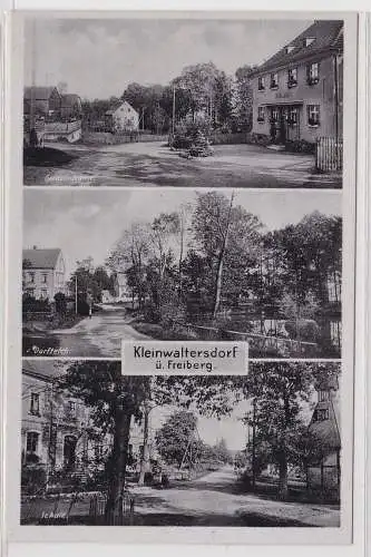 39114 AK Kleinwaltersdorf über Freiberg - Gemeindeamt, Dorfteich, Schule