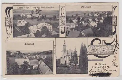 44235 AK Gruß aus Leubsdorf -Lehngericht, Gasthof Friedenseiche, Niederdorf 1910