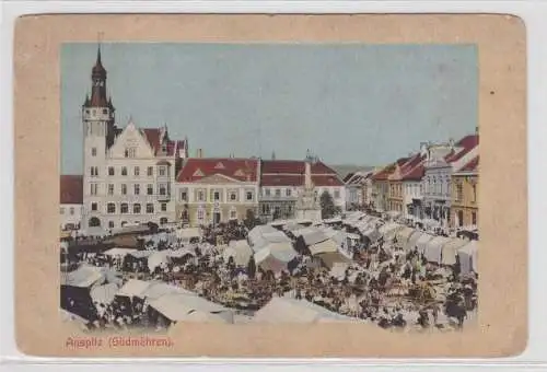29630 Ak Auspitz Hustopeče (Südmähren) Markttag mit Ständen um 1910
