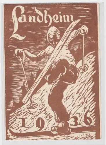 96432 Holzschnitt Ak Ski Landheim 1936