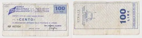 100 Lire Banknote Italien Italia Banca Industriale Gallaratese 14.3.1977(155675)