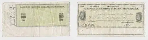 100 Lire Banknote Italien Italia Banca di Credito Agrario di Ferrara (150218)