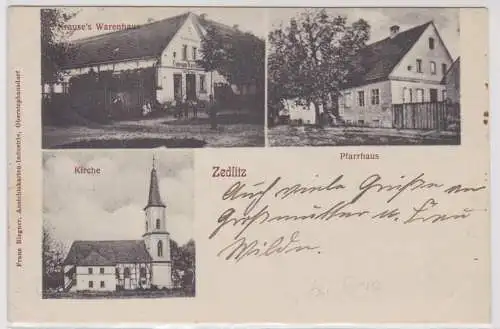 90902 Mehrbild Ak Zedlitz Krauses Warenhaus, Pfarrhaus, Kirche 1920