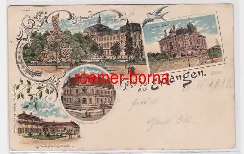 84236 Ak Lithographie Gruß aus Erlangen Germanenhaus usw. 1898