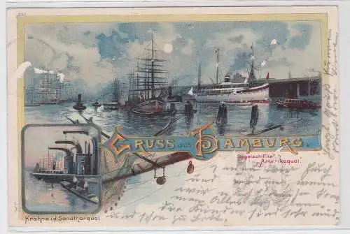 31840 Lithographie Ak Gruss aus Hamburg - Segelschiffhafen Amerikaquai 1904