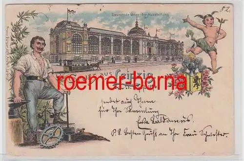 77204 Ak Lithografie Gruss aus Leipzig Dauernde Gewerbe-Ausstellung 1896