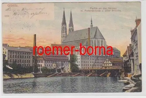 75851 Ak Görlitz Partie an der Neisse m. Peterskirche u. alter Brücke 1907