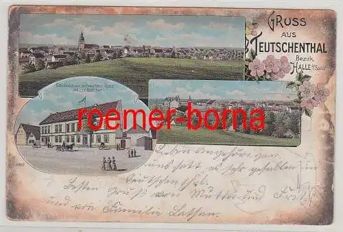 77296 Ak Lithografie Gruss aus Teutschenthal Bezirk Halle a. Saale 1904
