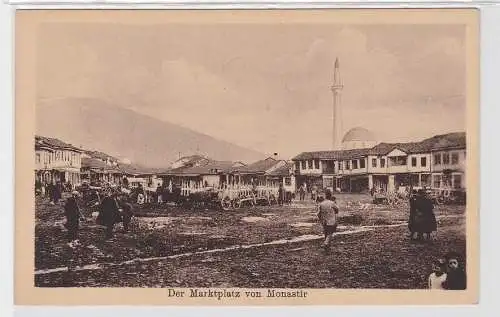 93478 AK Mazedonien - Der Marktplatz von Monastir mit Synagoge 1. Weltkrieg