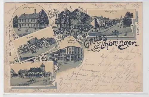 04841 Ak Lithographie Gruß aus Schöningen Hotel, Schützenbahn usw. 1901
