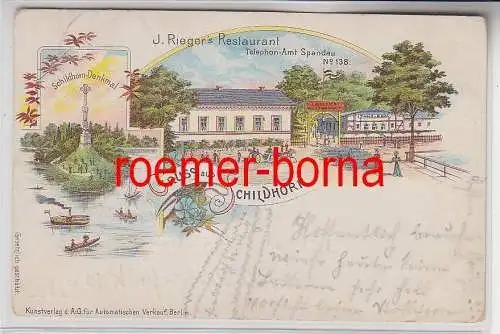 77798 Ak Lithografie Gruss aus Schildhorn J. Rieger´s Restaurant 1898