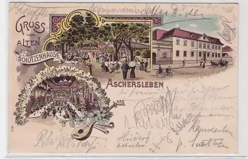 91466 Ak Lithographie Gruß vom alten Schützenhause Aschersleben 1899