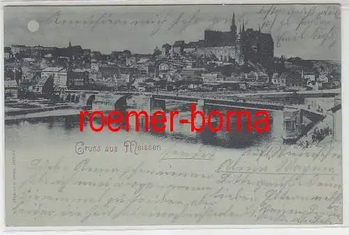 72333 Mondschein Ak Gruss aus Meissen 1899