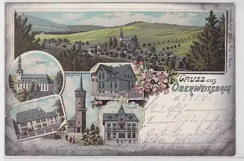 41205 Ak Lithographie Gruß aus Oberweissbach Postamt usw. 1901