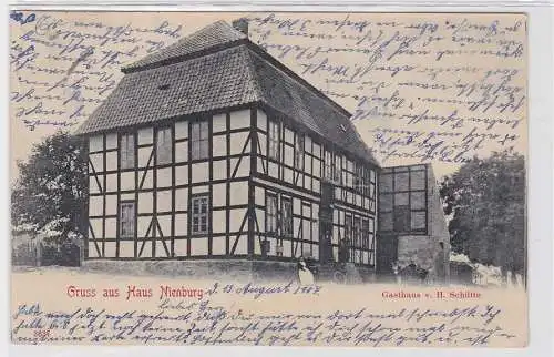 93386 AK Gruss aus Haus Nienburg - Gatshaus von H. Schütte 1907