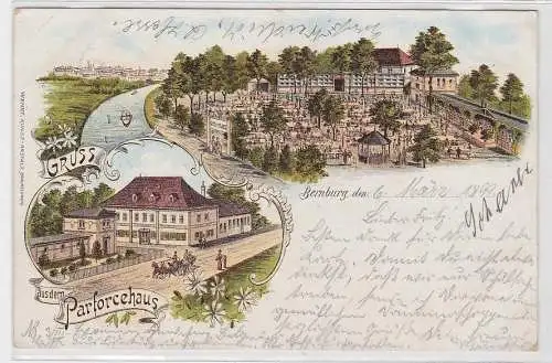 79481 Ak Lithographie Gruß aus dem Paforcehaus Bernburg 1899