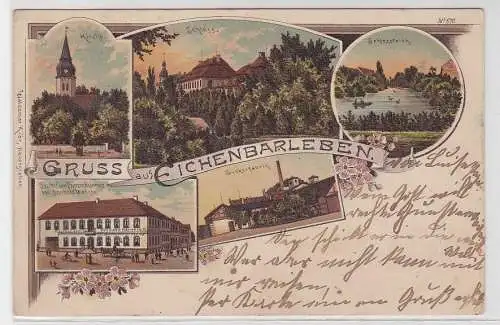 65134 Ak Lithographie Gruß aus Eichenbarleben Zuckerfabrik, Gasthof usw. 1901