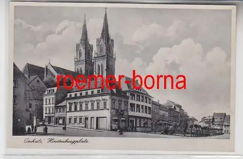 76820 Ak Oschatz Hindenburgplatz mit Geschäften um 1940