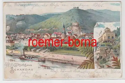 76628 Ak Lithografie Gruss aus Schandau mit Schlossbastei 1899