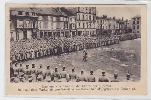 38924 Feldpost Ak Vauziers Marktplatz Kaiser Geburtstagsfeier 1915