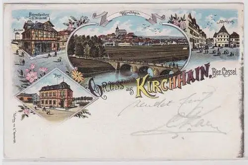 37929 Ak Lithographie Gruß aus Kirchhain Bez.Cassel Fahrradhandlung usw. 1910