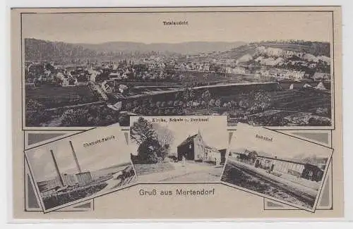 66020 Ak Gruß aus Mertendorf, Chamott-Fabrik, Bahnhof, Totalansicht, um 1930