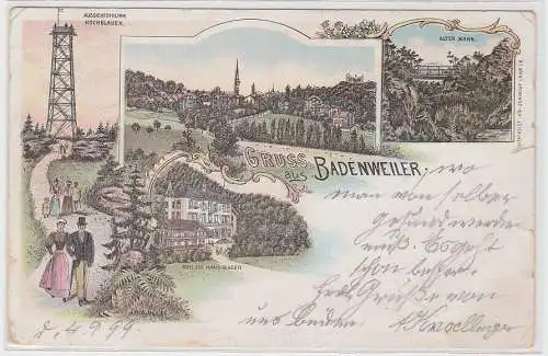 25911 Ak Lithographie Gruß aus Badenweiler Schloß, Aussichtsturm usw. 1899