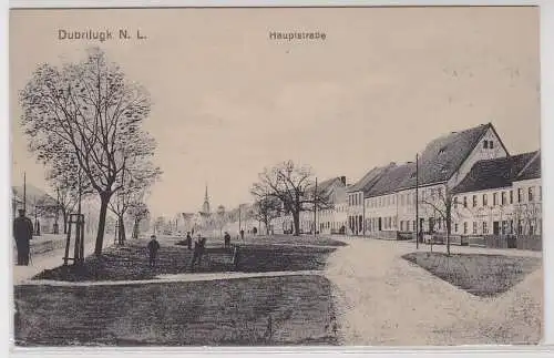 56948 Ak Dobrilugk N. L., Straßenansicht der Hauptstraße, Parkpartie, 1917