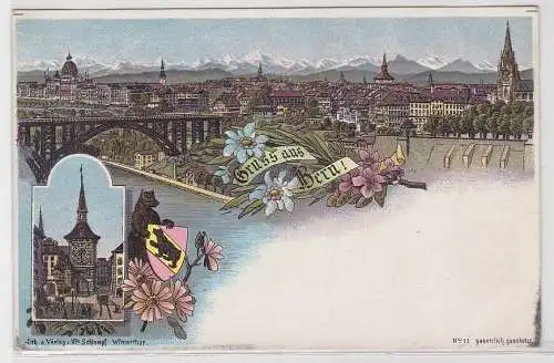 38228 Lithographie Ak Gruss aus Bern - Totalansicht um 1900