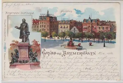 39221 Ak Lithographie Gruß aus Bremerhaven Bürgermeister Schmidt Denkmal 1900