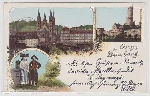 00906 Ak Lithographie Gruß aus Bamberg mit 3 Ansichten 1898