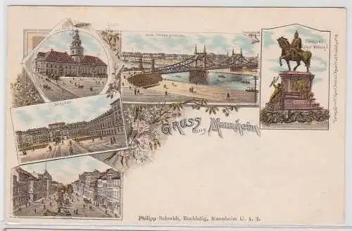 87580 Ak Lithographie Gruß aus Mannheim Denkmal usw. 1899