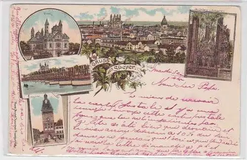 48973 Ak Lithographie Gruss aus Speyer Dom, Schiffbrücke usw. 1899