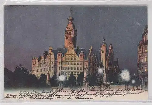 91813 Künstler Ak Leipzig neues Rathaus bei Nacht 1904