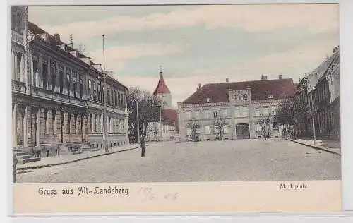 85965 AK Gruss aus Alt-Landsberg - Marktplatz, Straßenansicht mit Kirche um 1910