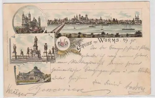 45308 Ak Lithographie Gruß aus Worms Dom, Lutherdenkmal usw. 1895