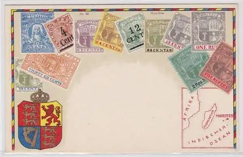 59286 Briefmarken Ak mit Briefmarken von Mauritius um 1910