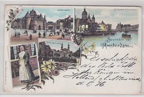 92054 Ak Lithographie Souvenir van Amsterdam 1897