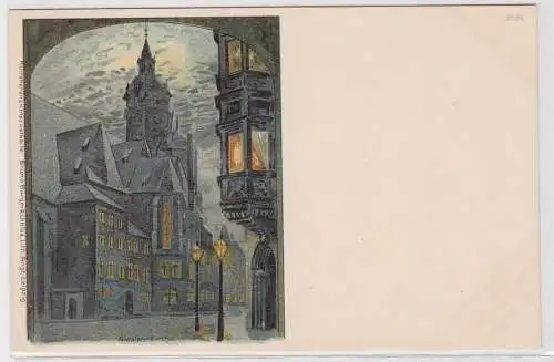 84188 Ak Lithographie Leipzig Nicolaikirche bei Nacht um 1900