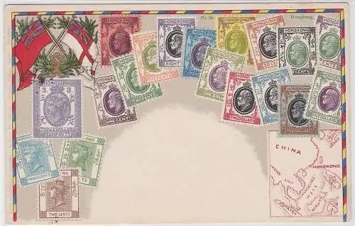 58838 Briefmarken Ak mit Briefmarken von Hongkong China um 1910