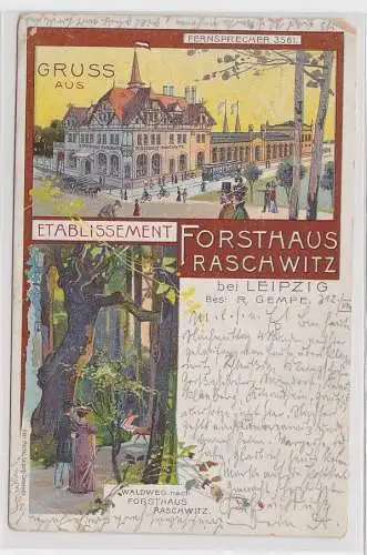 42597 Ak Lithographie Gruß aus Forsthaus Raschwitz bei Leipzig 1900